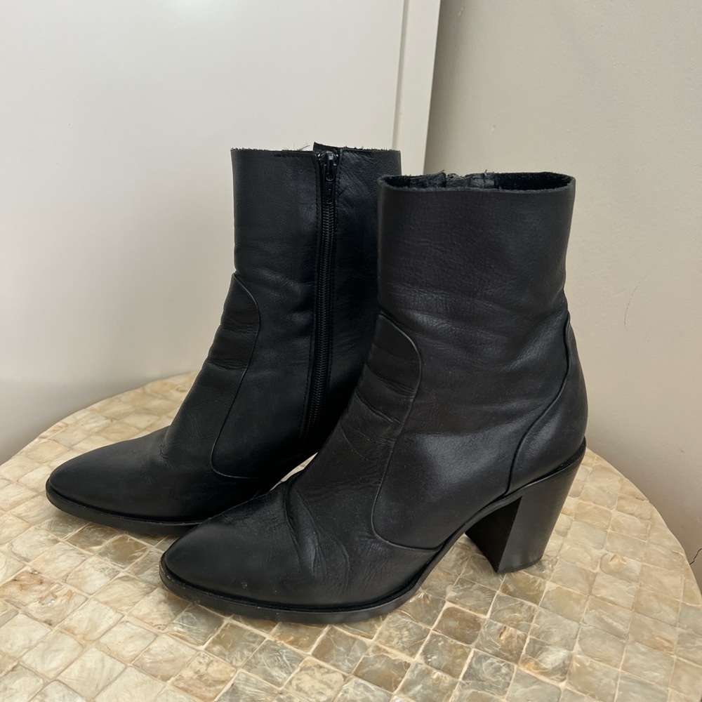 Black leather ankle boots